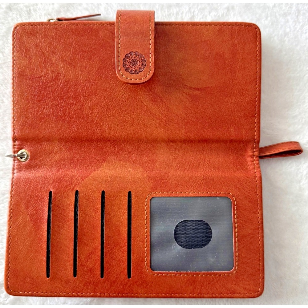 Hand Tooled Brown Leather Floral Wallet‎ Trifold Magnetic Closure - Picture 4 of 10